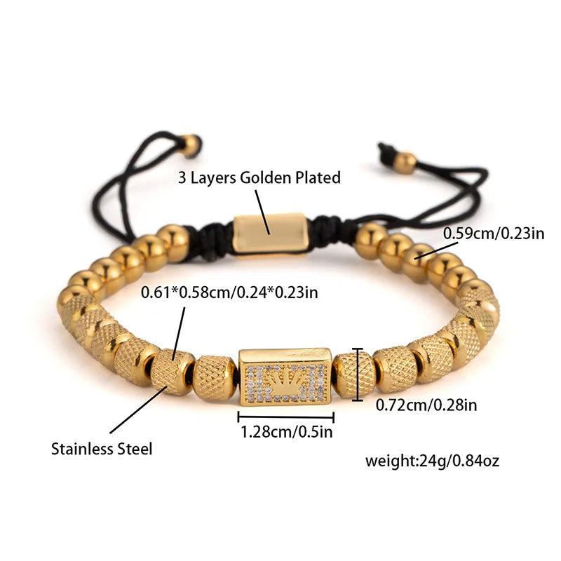 Stainless Steel Bracelet – Pineapple Bead Crown with Zircon Weaving