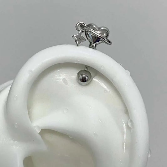 Stainless Steel Heart and Star Stud Earrings