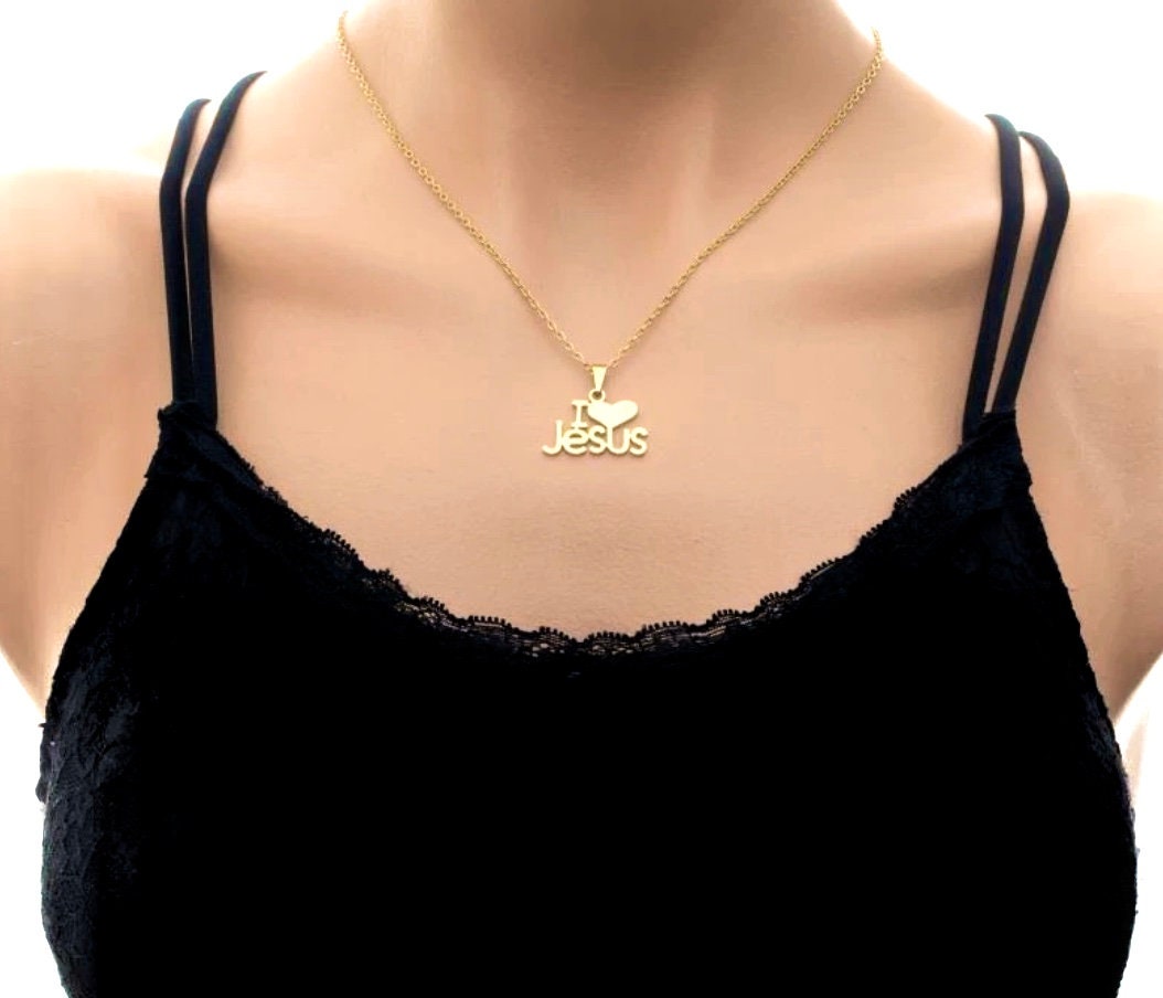 High Luster I Love Jesus Monogram Gold Choker Necklace