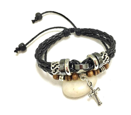 Leather Cross 3 Wrap Bracelet