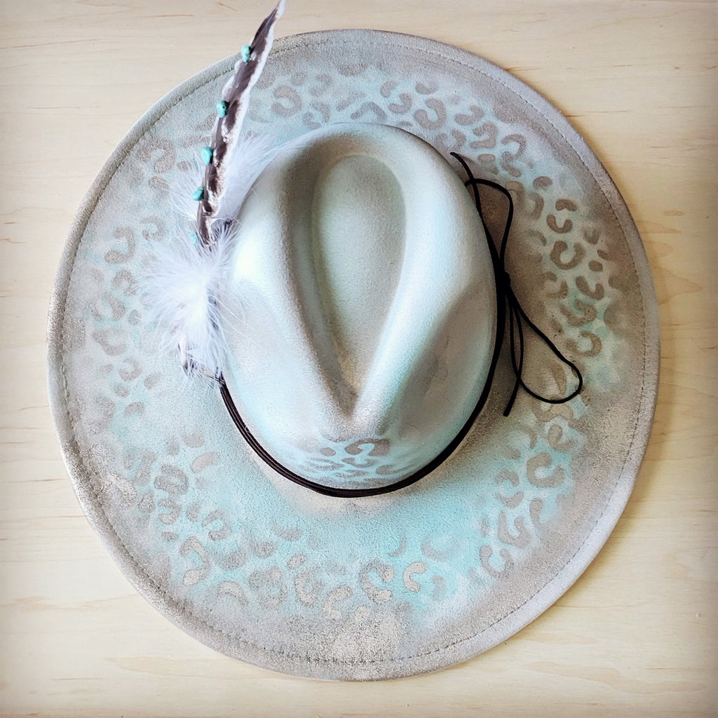 Hand-Painted Leopard Boho Western Cowgirl Hat & Band Mint 987d