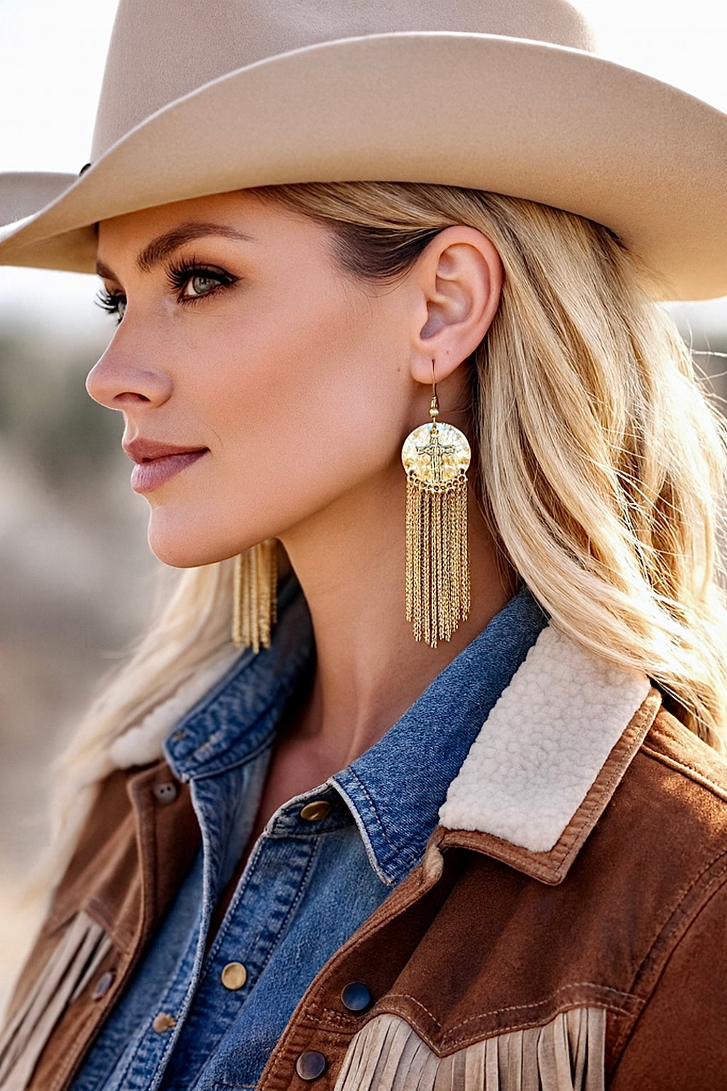 Silver or Gold Hammered Cross Earrings