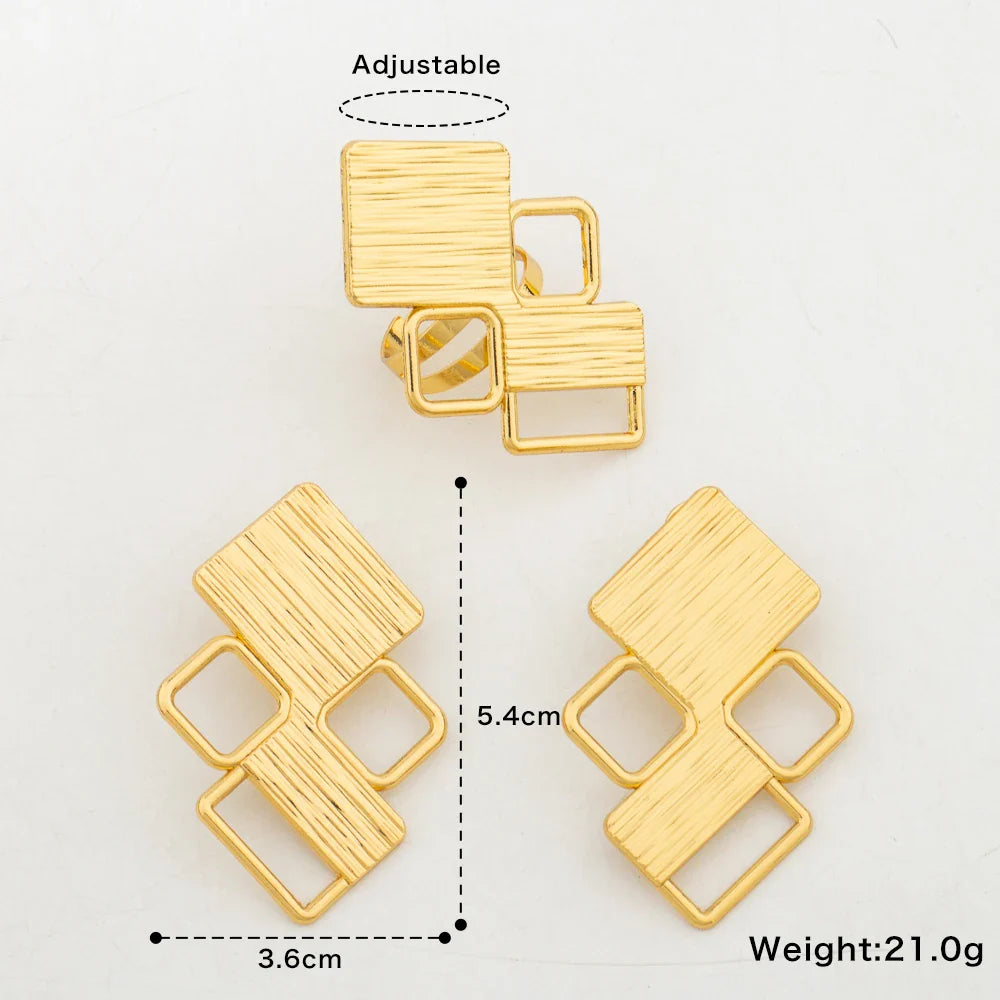 18k Gold Color Earrings with Ring Conversation Set