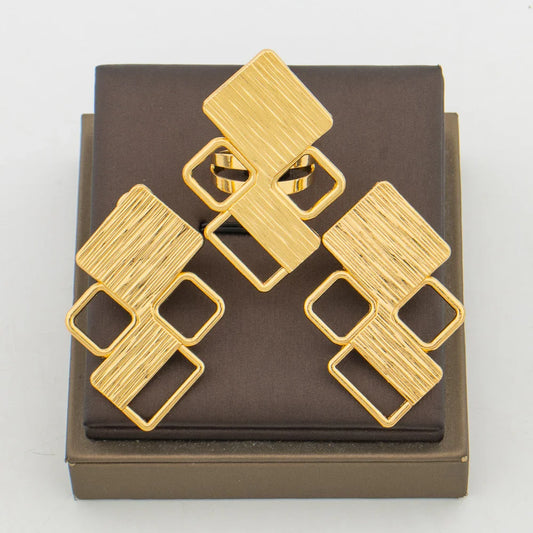 18k Gold Color Earrings with Ring Conversation Set