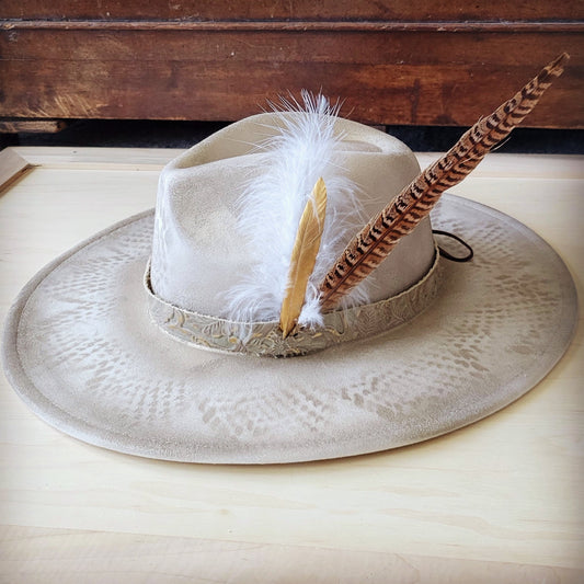 Hand-Painted Python Boho Western Cowgirl Hat & Band-Gold 987e