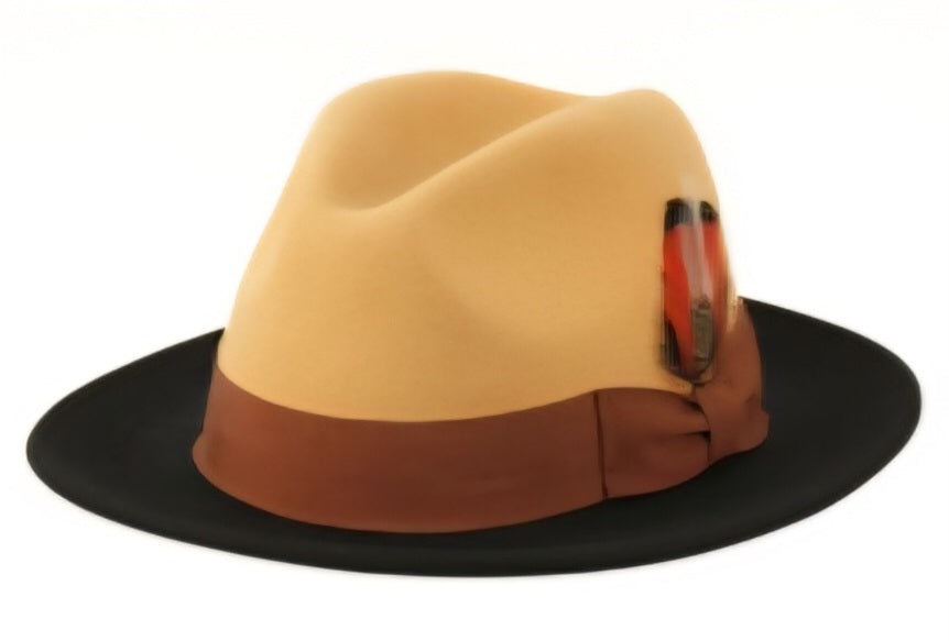 Canary Black Fedora Hat – Two-Tone Wool Felt with Grosgrain Band