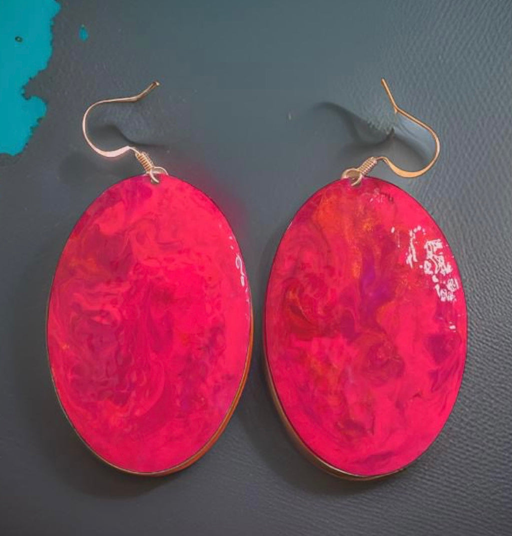 Pink Marble Oval Dome Lures of Love Earrings