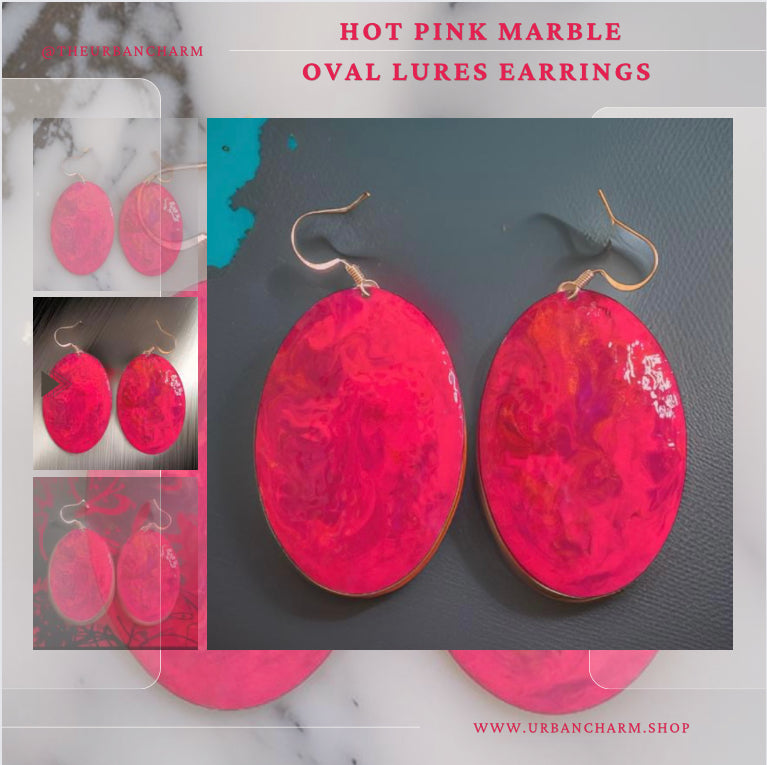 Pink Marble Oval Dome Lures of Love Earrings