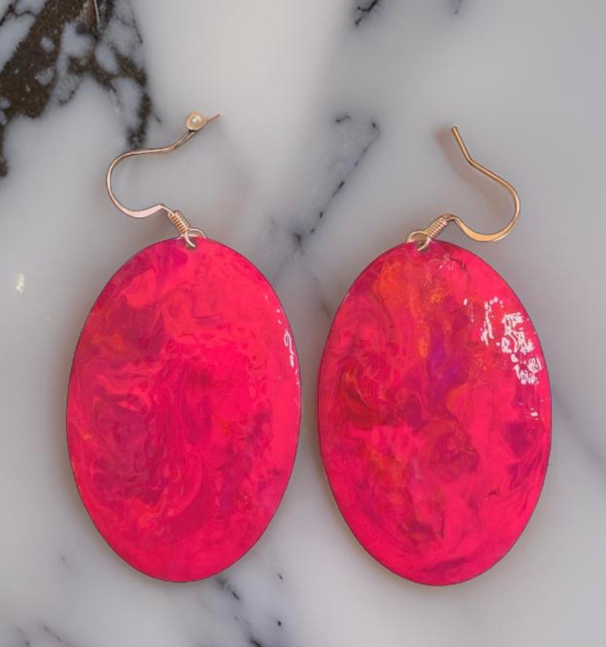 Pink Marble Oval Dome Lures of Love Earrings