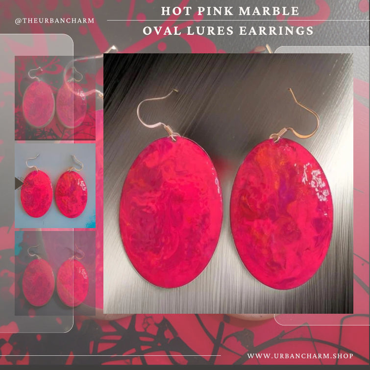 Pink Marble Oval Dome Lures of Love Earrings