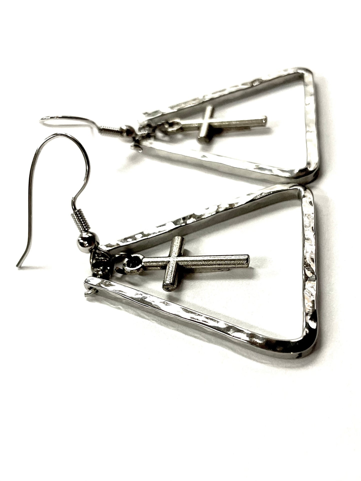 Handmade Silver Triangle Cross Earrings