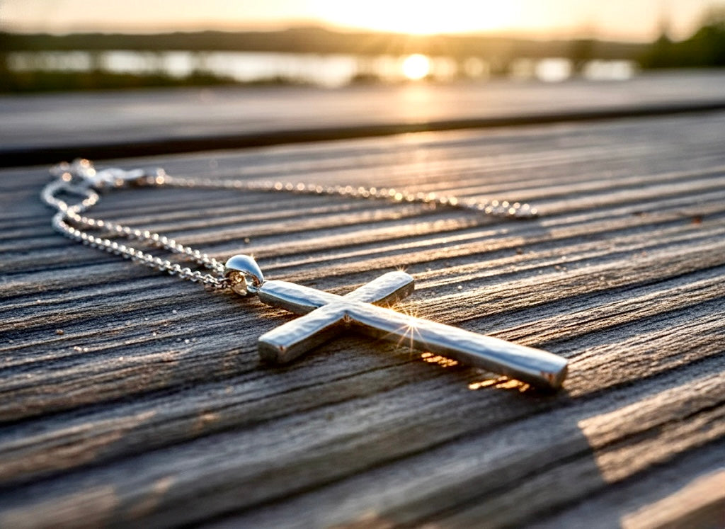 Solid hammered sterling silver cross necklace