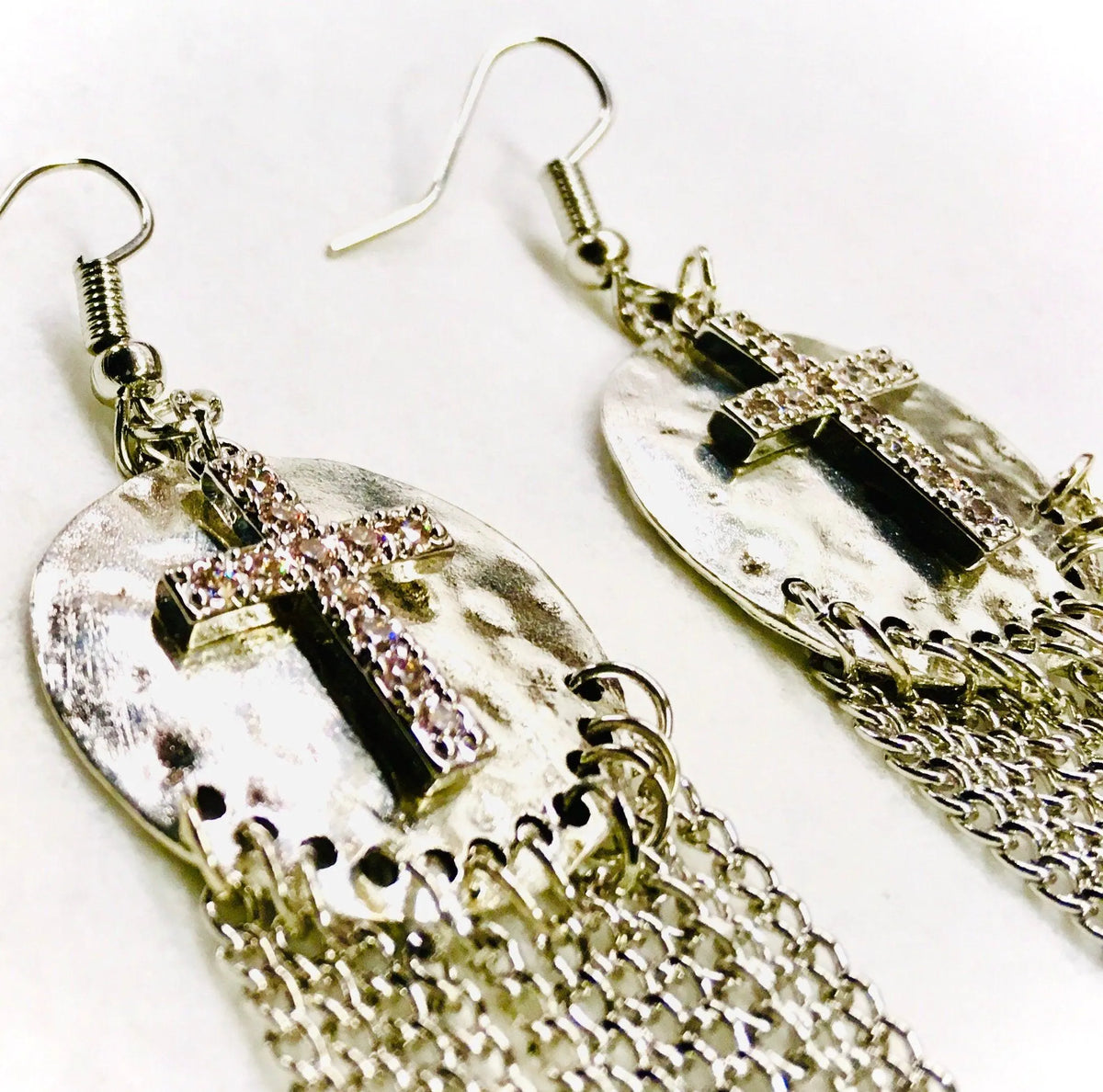 Silver or Gold Hammered Cross Earrings