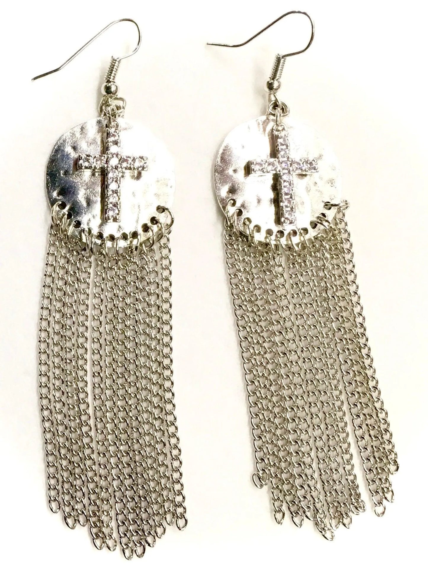 Silver or Gold Hammered Cross Earrings