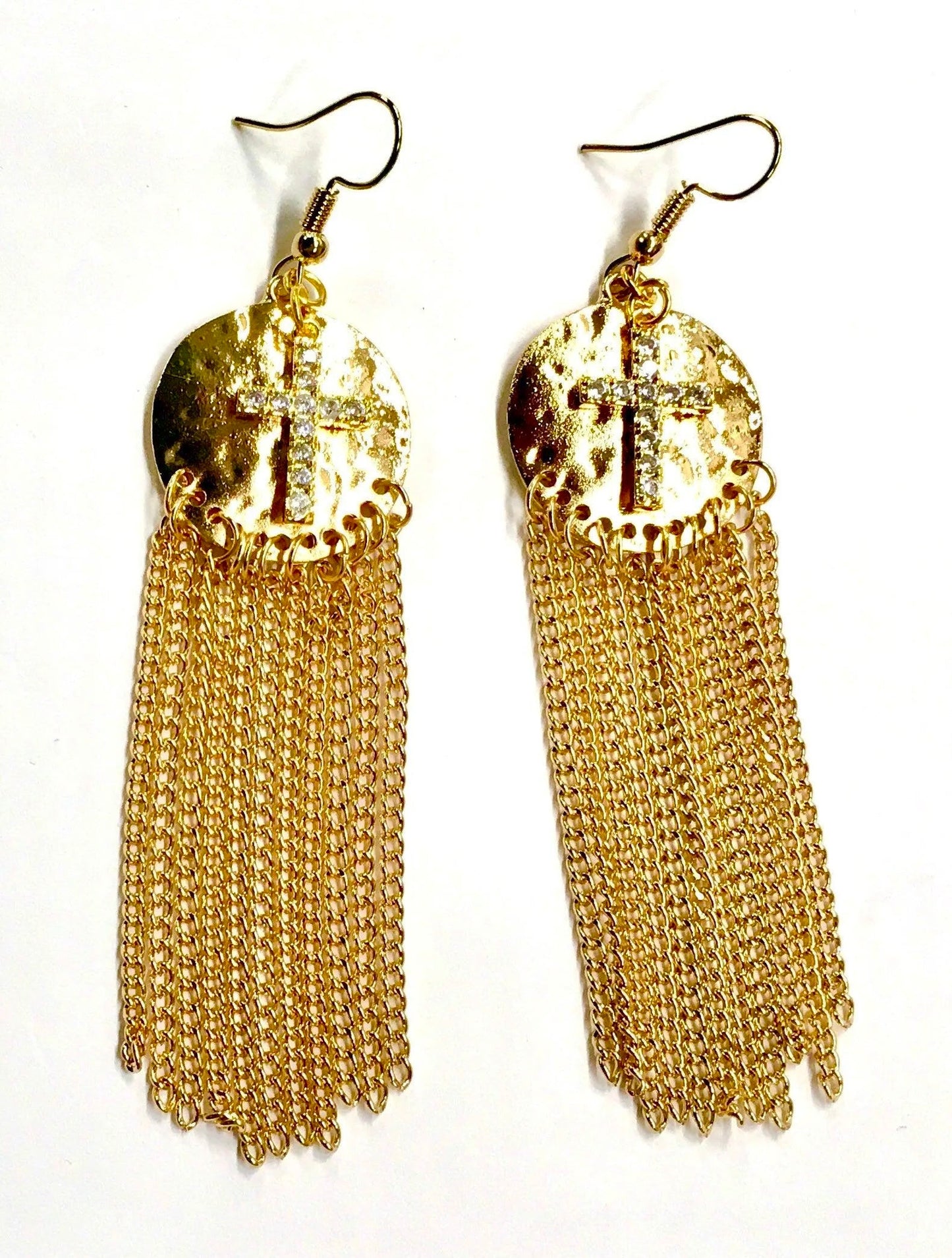 Silver or Gold Hammered Cross Earrings