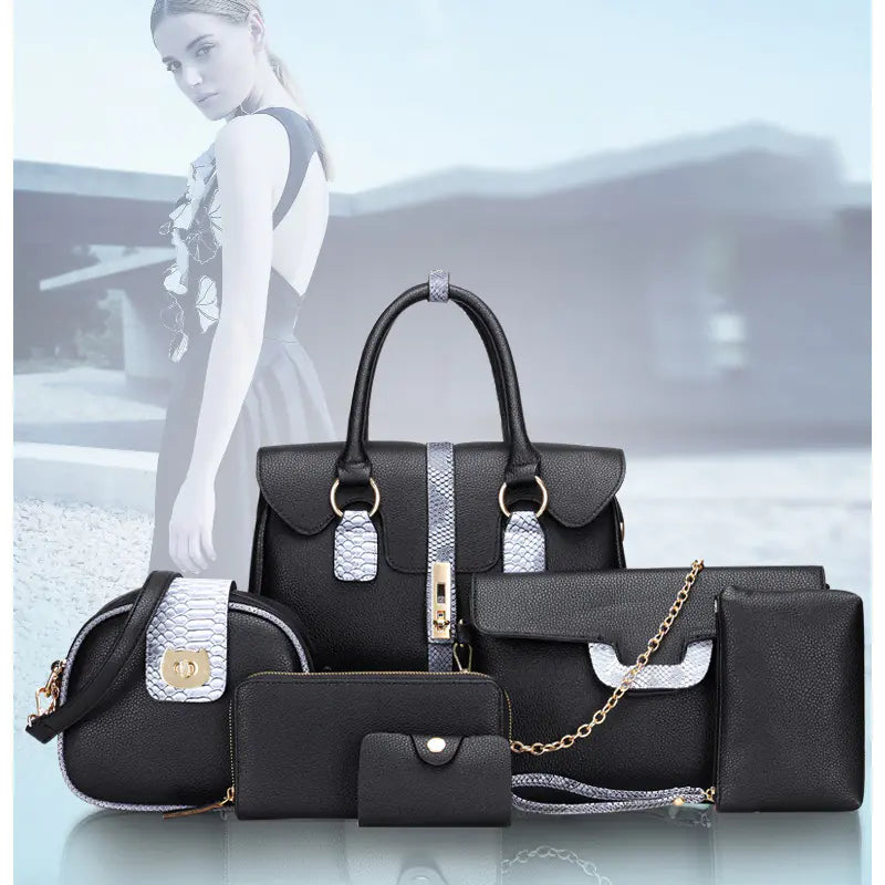 6 Piece Snake Print PU Leather Set