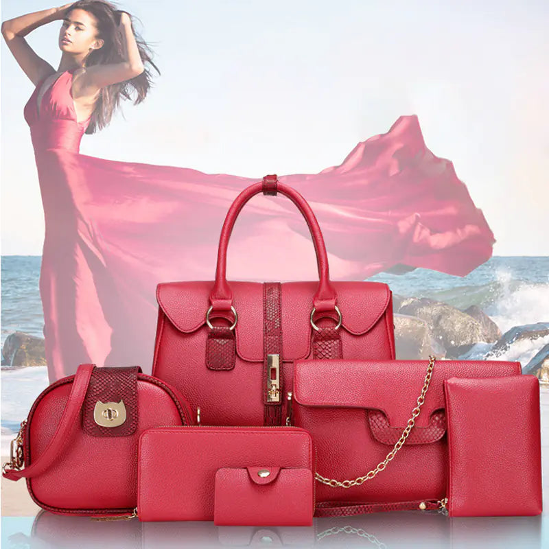 6 Piece Snake Print PU Leather Set