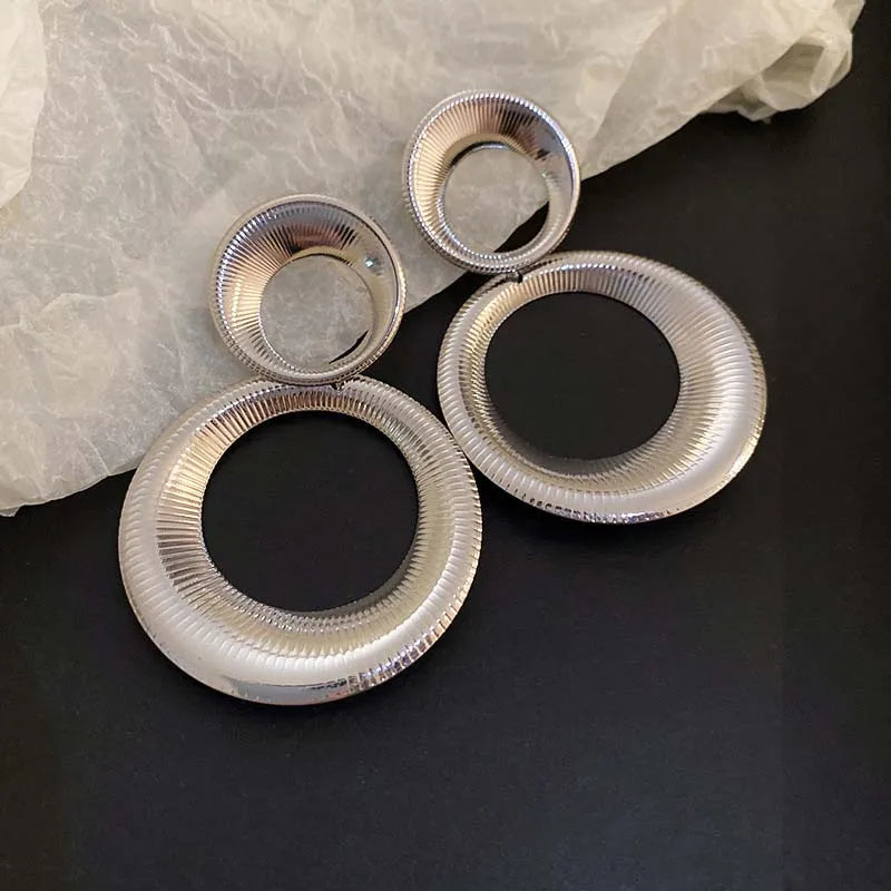 Vintage Metal Big Round Dangle Earrings