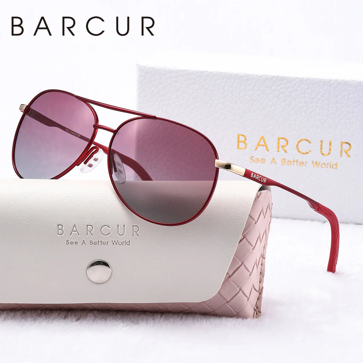 BARCUR Women’s Pink Metal Comfortable Fashionable Frame Polarized Sunglasses