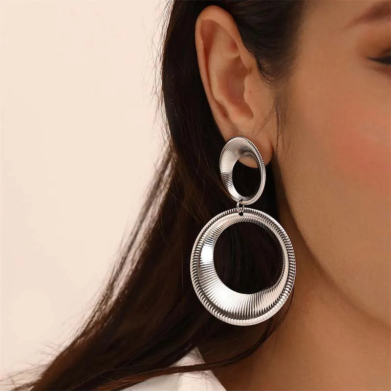 Vintage Metal Big Round Dangle Earrings