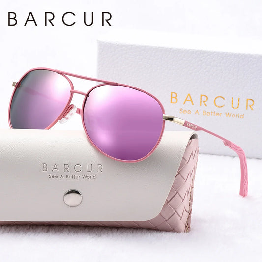 BARCUR Women’s Pink Metal Comfortable Fashionable Frame Polarized Sunglasses