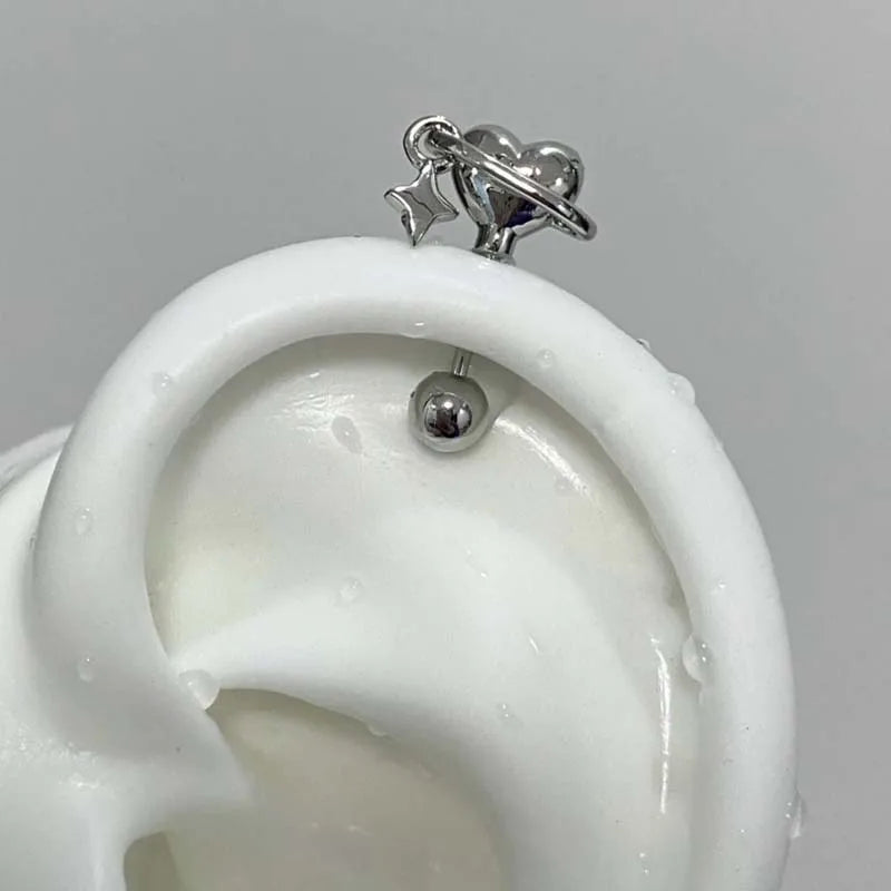 Stainless Steel Heart and Star Stud Earrings