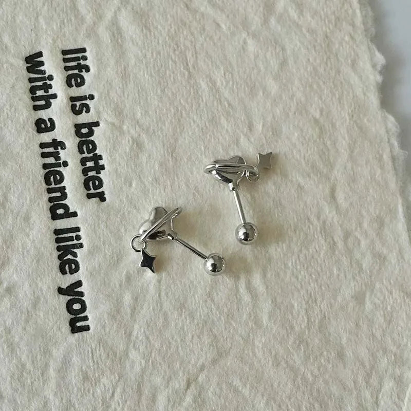 Stainless Steel Heart and Star Stud Earrings