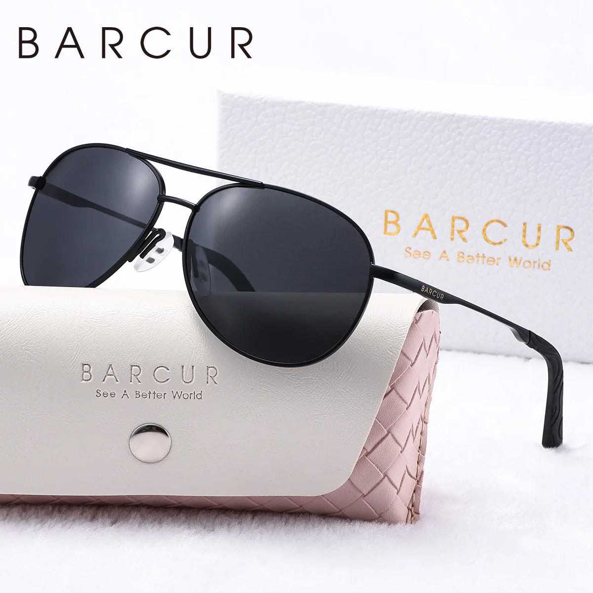 BARCUR Women’s Pink Metal Comfortable Fashionable Frame Polarized Sunglasses