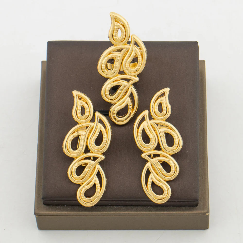 18k Gold Color Earrings with Ring Conversation Set