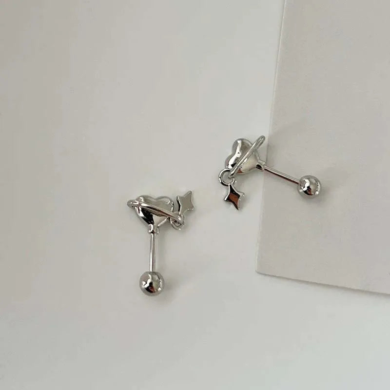 Stainless Steel Heart and Star Stud Earrings