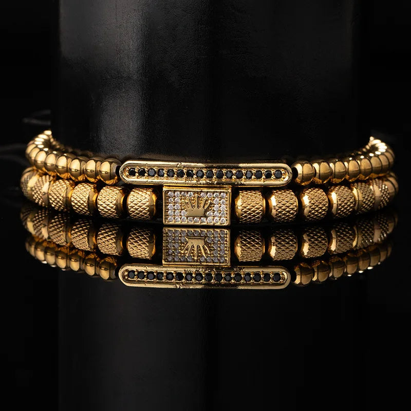 Stainless Steel Bracelet – Pineapple Bead Crown with Zircon Weaving