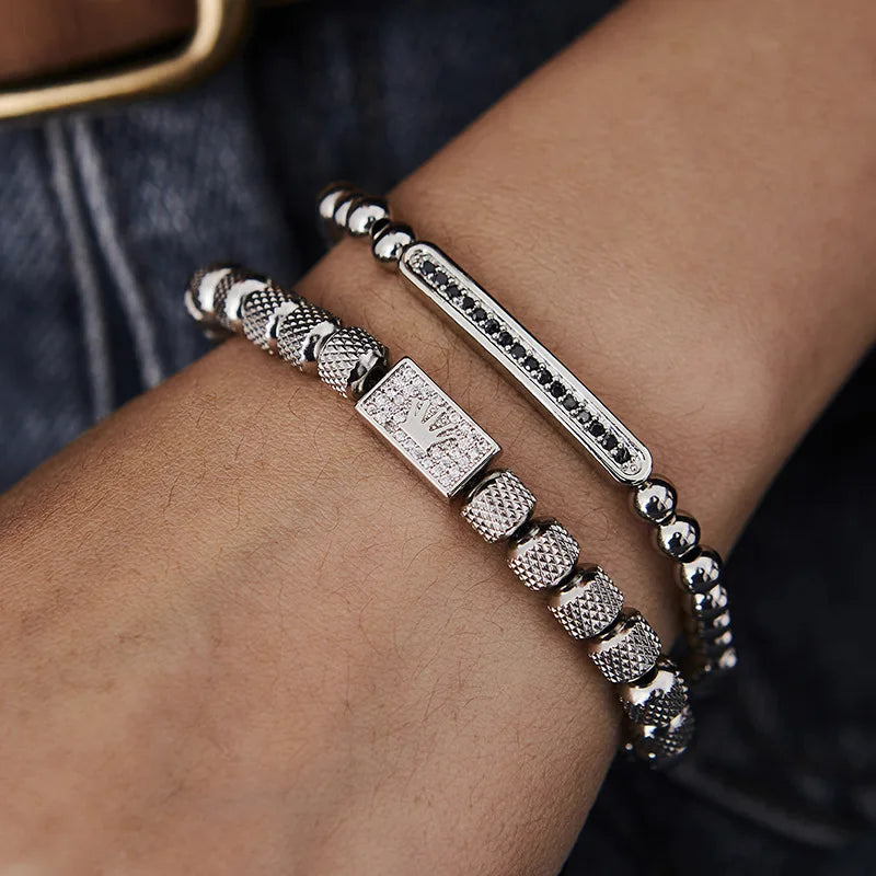 Stainless Steel Bracelet – Pineapple Bead Crown with Zircon Weaving