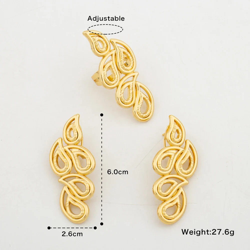 18k Gold Color Earrings with Ring Conversation Set