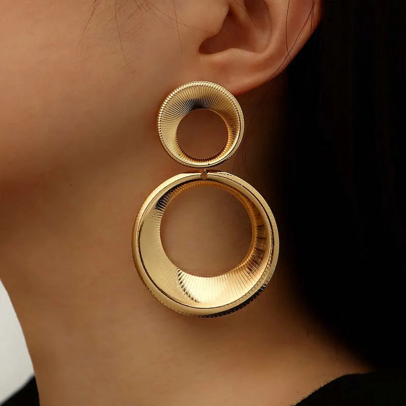 Vintage Metal Big Round Dangle Earrings