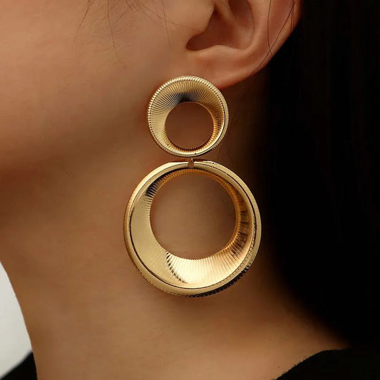Vintage Metal Big Round Dangle Earrings