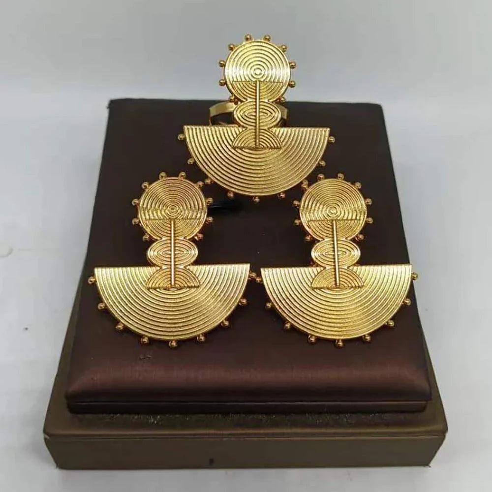 African Gold Plated Earring and Ring Set