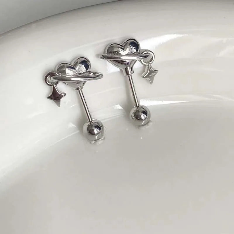 Stainless Steel Heart and Star Stud Earrings