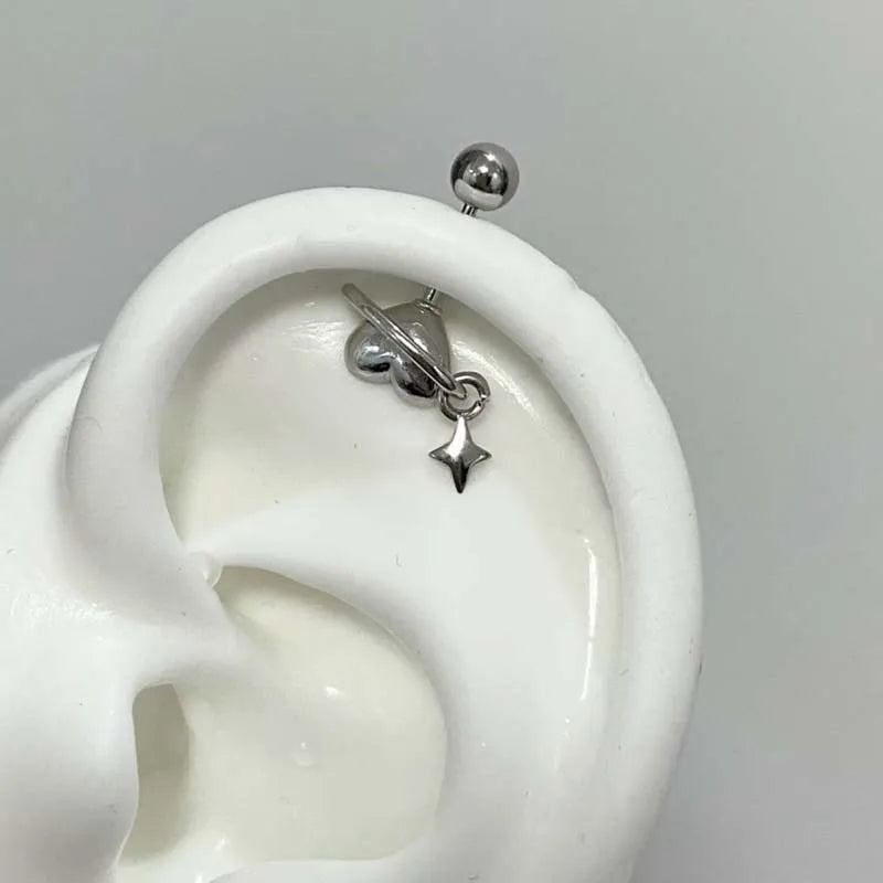 Stainless Steel Heart and Star Stud Earrings