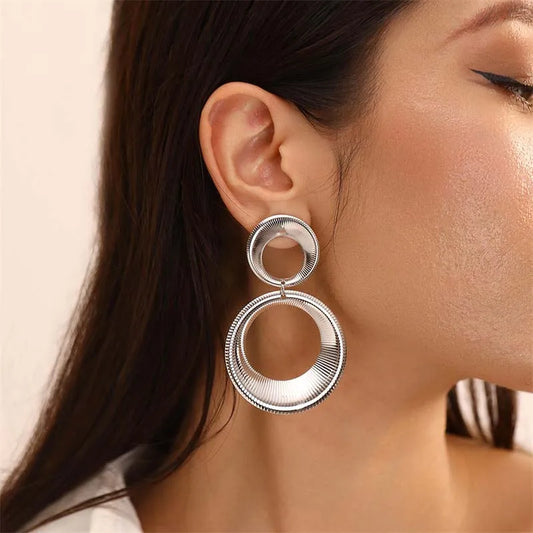 Vintage Metal Big Round Dangle Earrings