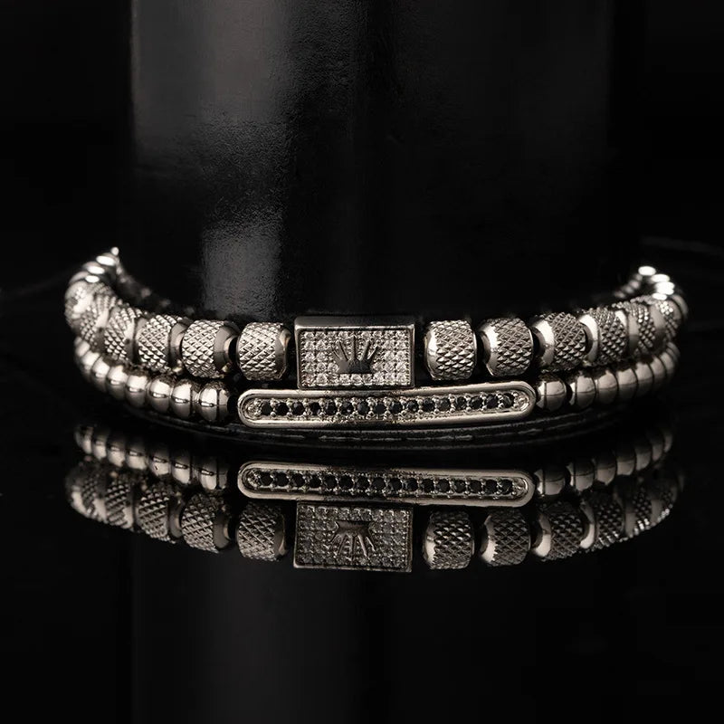 Stainless Steel Bracelet – Pineapple Bead Crown with Zircon Weaving