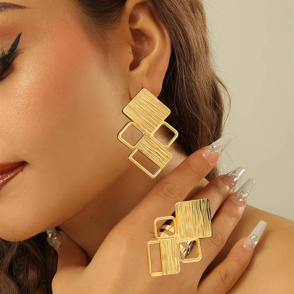 18k Gold Color Earrings with Ring Conversation Set