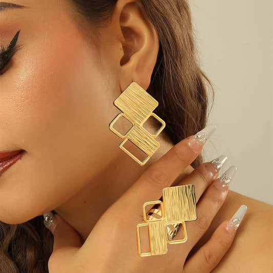 18k Gold Color Earrings with Ring Conversation Set
