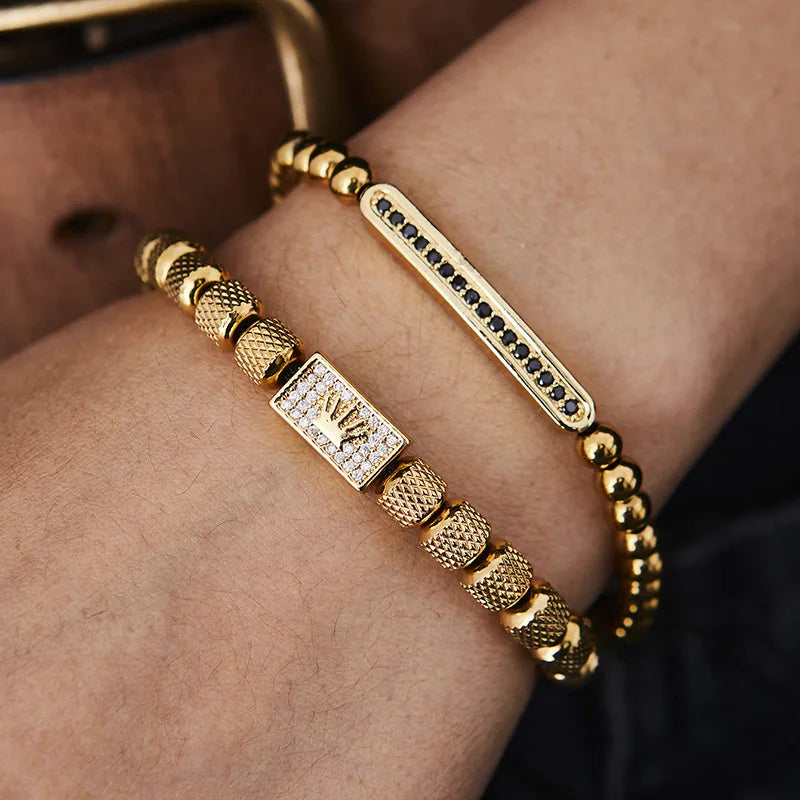 Stainless Steel Bracelet – Pineapple Bead Crown with Zircon Weaving