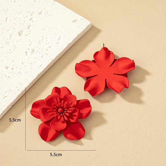 Obega Red Flower Stud Earrings