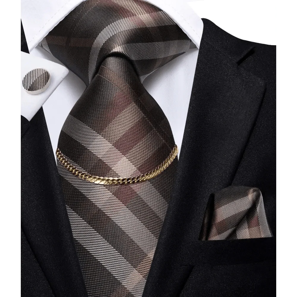 Men's Silk Necktie Set with Pocket Square & Cufflinks