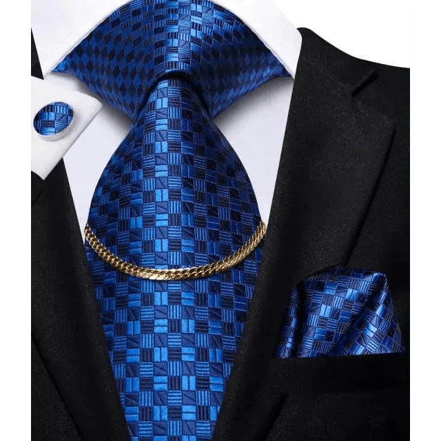 Men's Silk Necktie Set with Pocket Square & Cufflinks