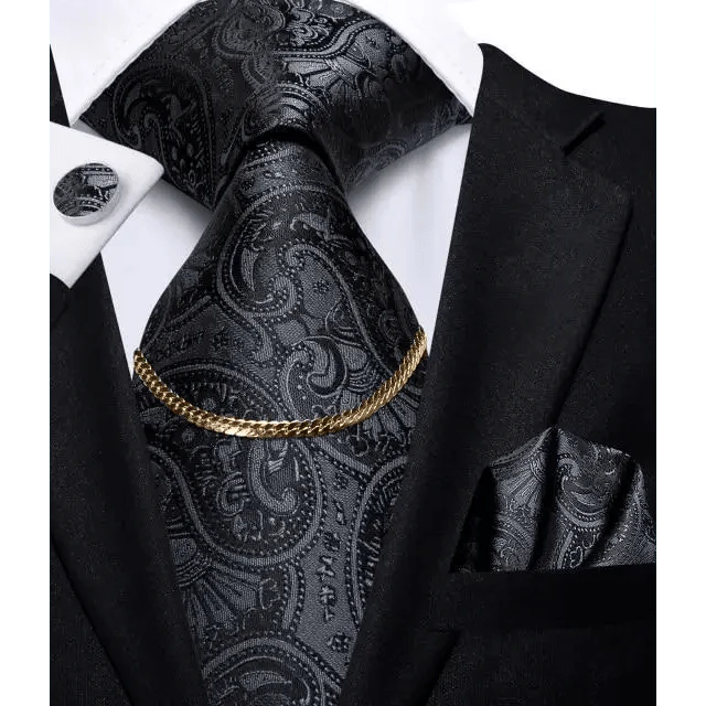 Men's Silk Necktie Set with Pocket Square & Cufflinks