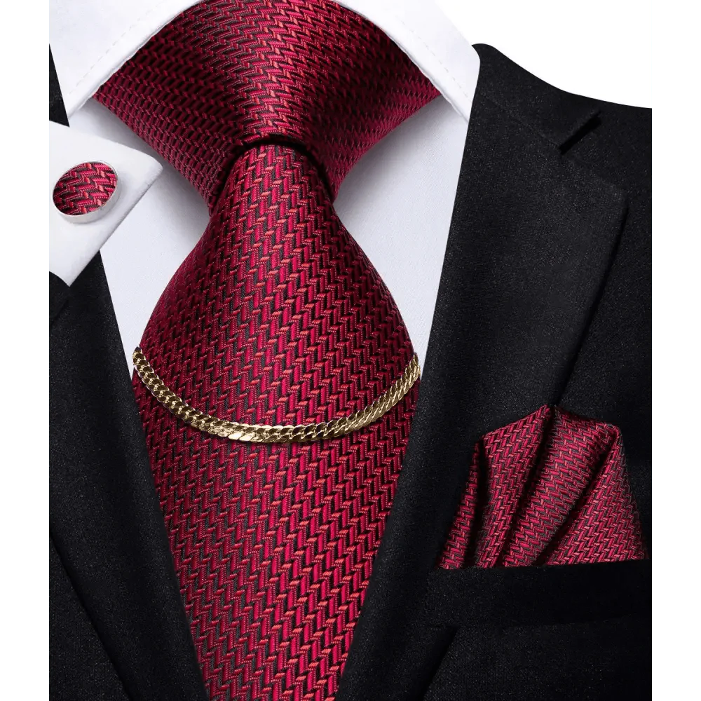 Men's Silk Necktie Set with Pocket Square & Cufflinks