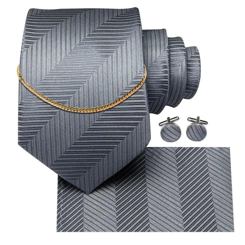 Men's Silk Necktie Set with Pocket Square & Cufflinks