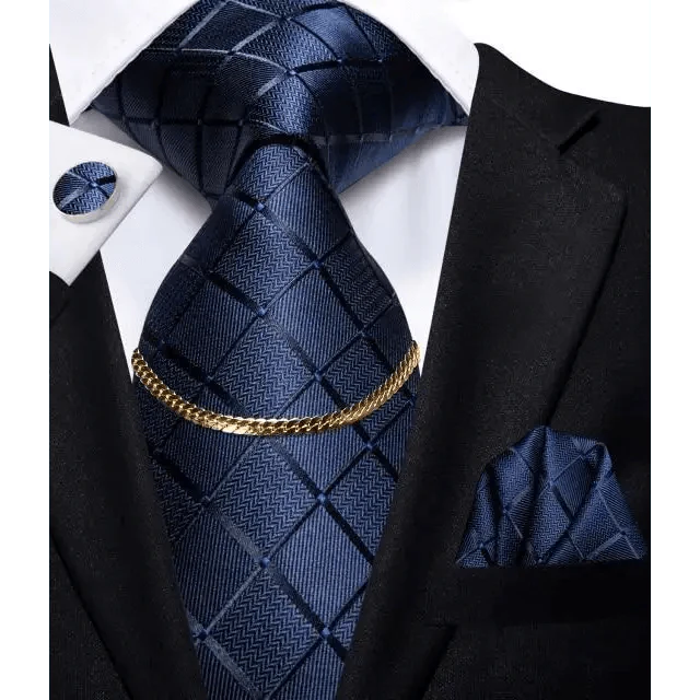 Men's Silk Necktie Set with Pocket Square & Cufflinks